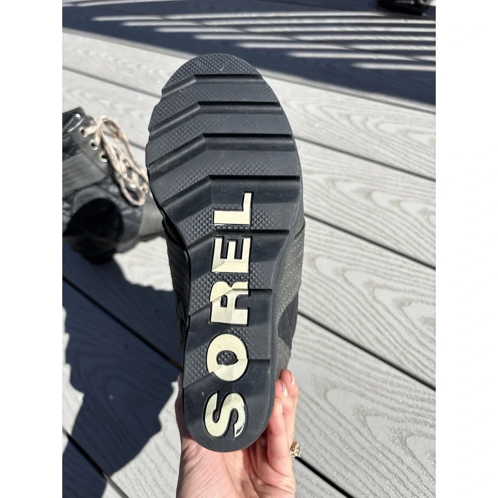 Sorel Boots Size US 8.5 Green‎ Lexie Wedge Quilted Lug Sole Leather 3375-026